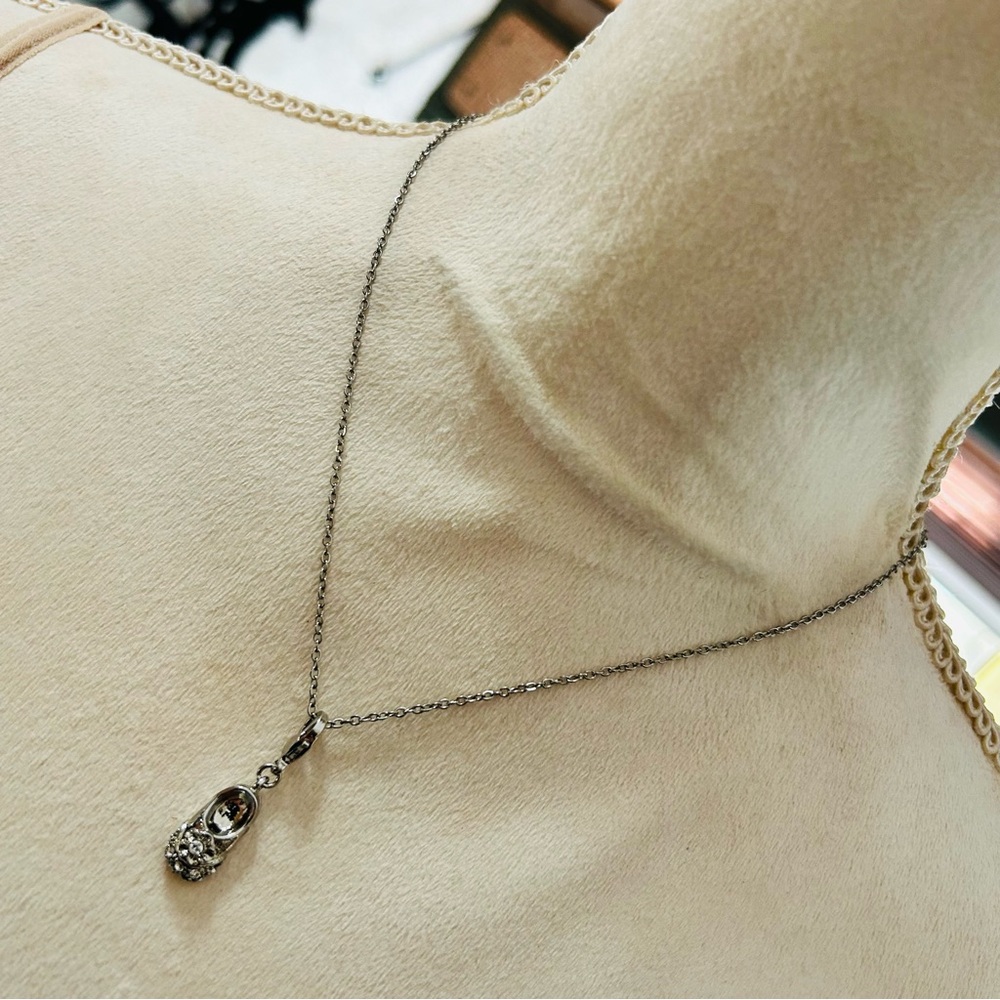 Handcrafted vintage rhinestone baby shoe charm pendant on chain necklace
